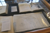 Display with silk map of the Mosul region, London, 1852